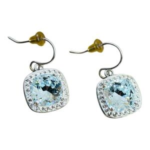 925 Sky Blue Topaz & Cubic Zirconia Hook Earrings Gift Signed